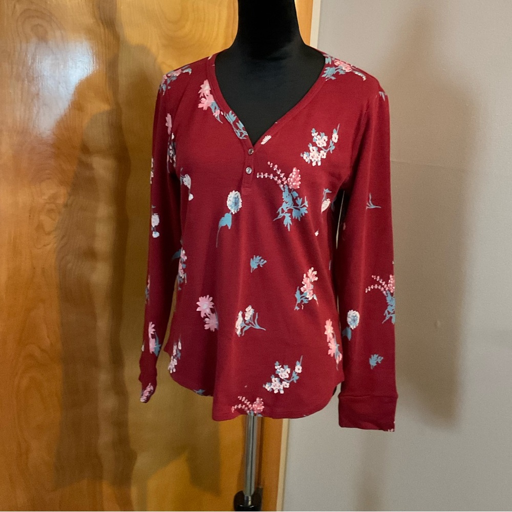 Red Foral Printed Thermal Top For Women